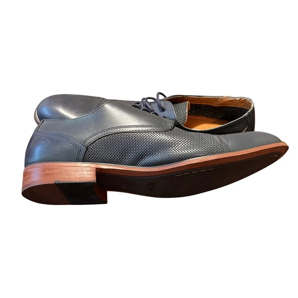 Steve Madden Mens Sz 12 Navy Blue Leather Oxford Dress Shoes Textured Weave